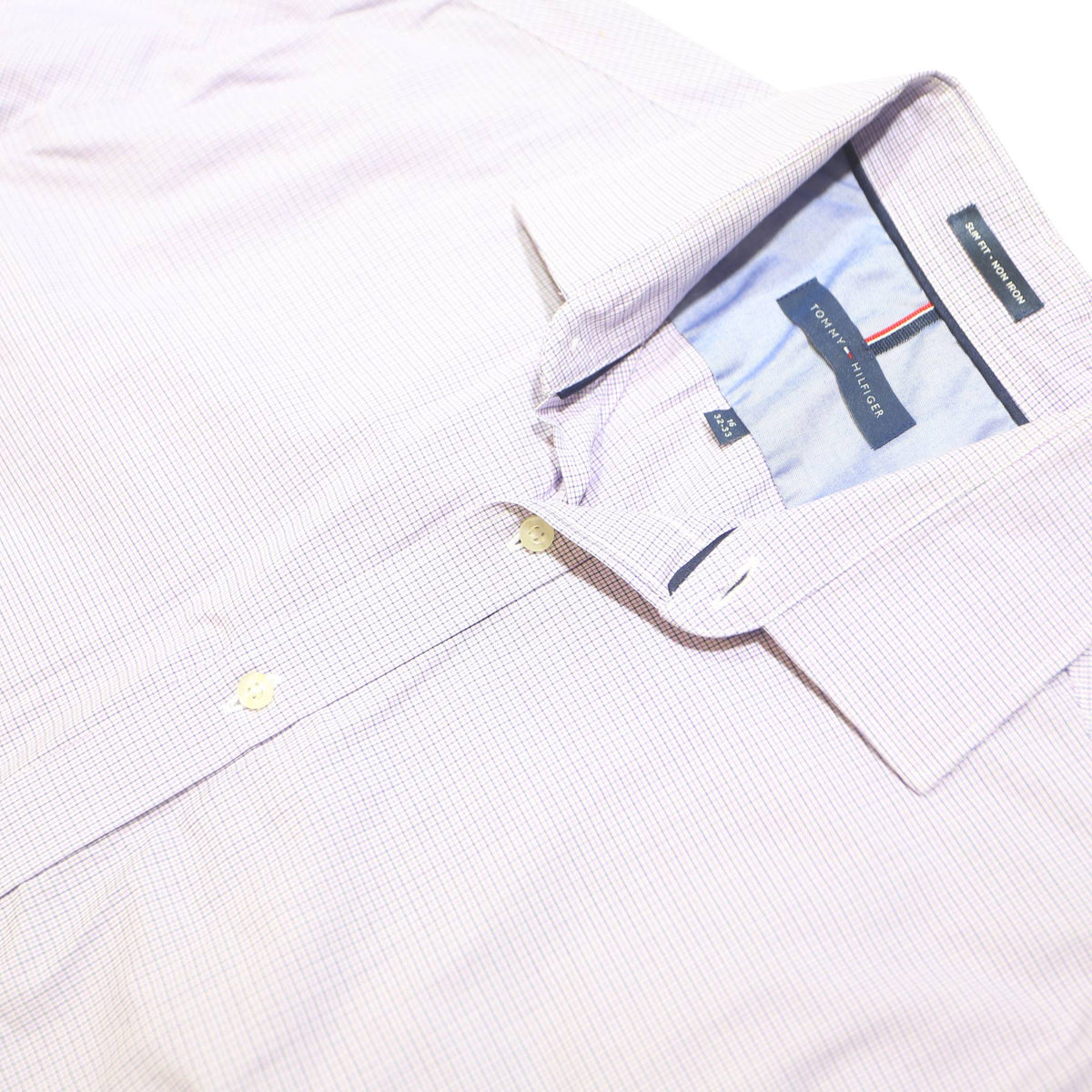 TOMMY HILFIGER Mens White & Blue Check Shirt M Long Sleeve Button Formal Cotton