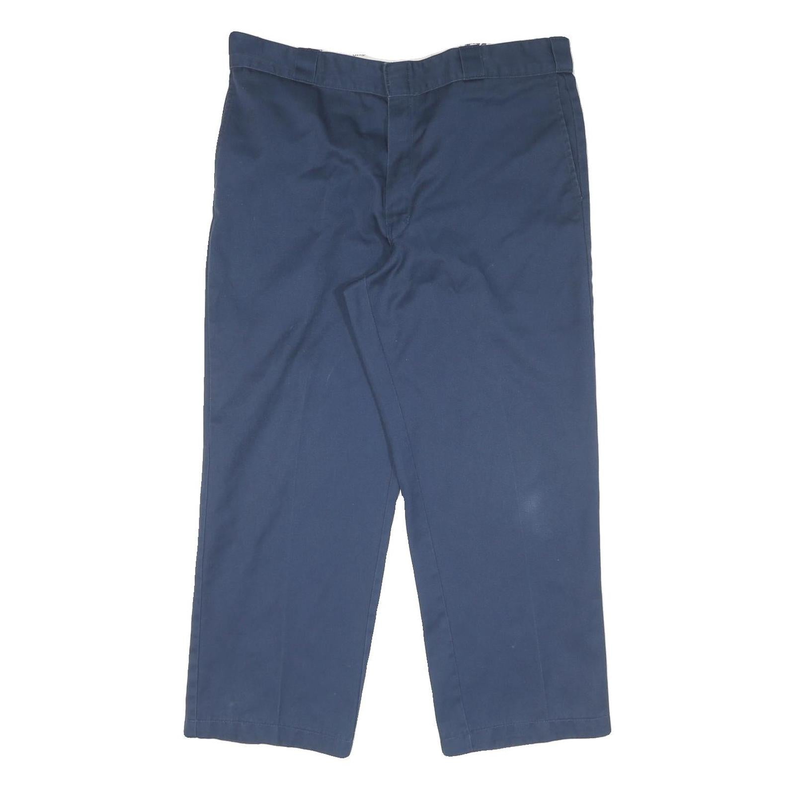DICKIES Mens Cotton Navy Blue Regular Straight Leg Trousers W38 L27 Workwear