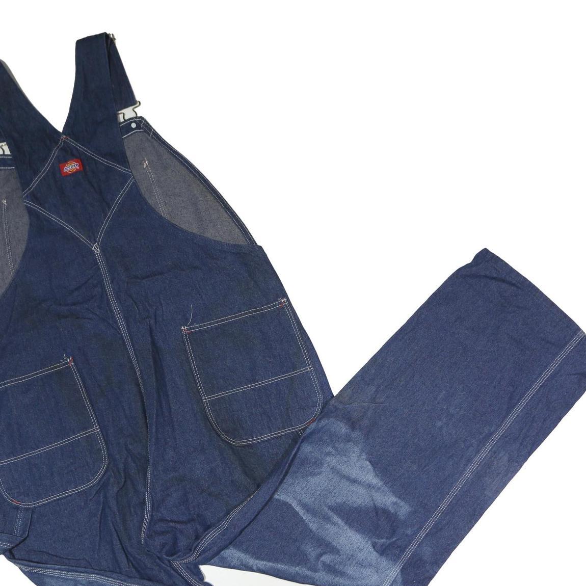 DICKIES Mens Blue Denim Cotton Loose Fit Dungarees 2XL W44 L32 Workwear