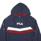 FILA Mens Navy Blue Red & White Hoodie M Logo Printed Casual Pullover