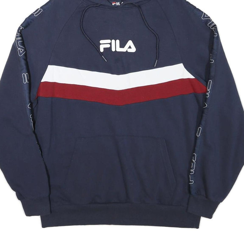 FILA Mens Navy Blue Red & White Hoodie M Logo Printed Casual Pullover