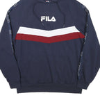 FILA Mens Navy Blue Red & White Hoodie M Logo Printed Casual Pullover
