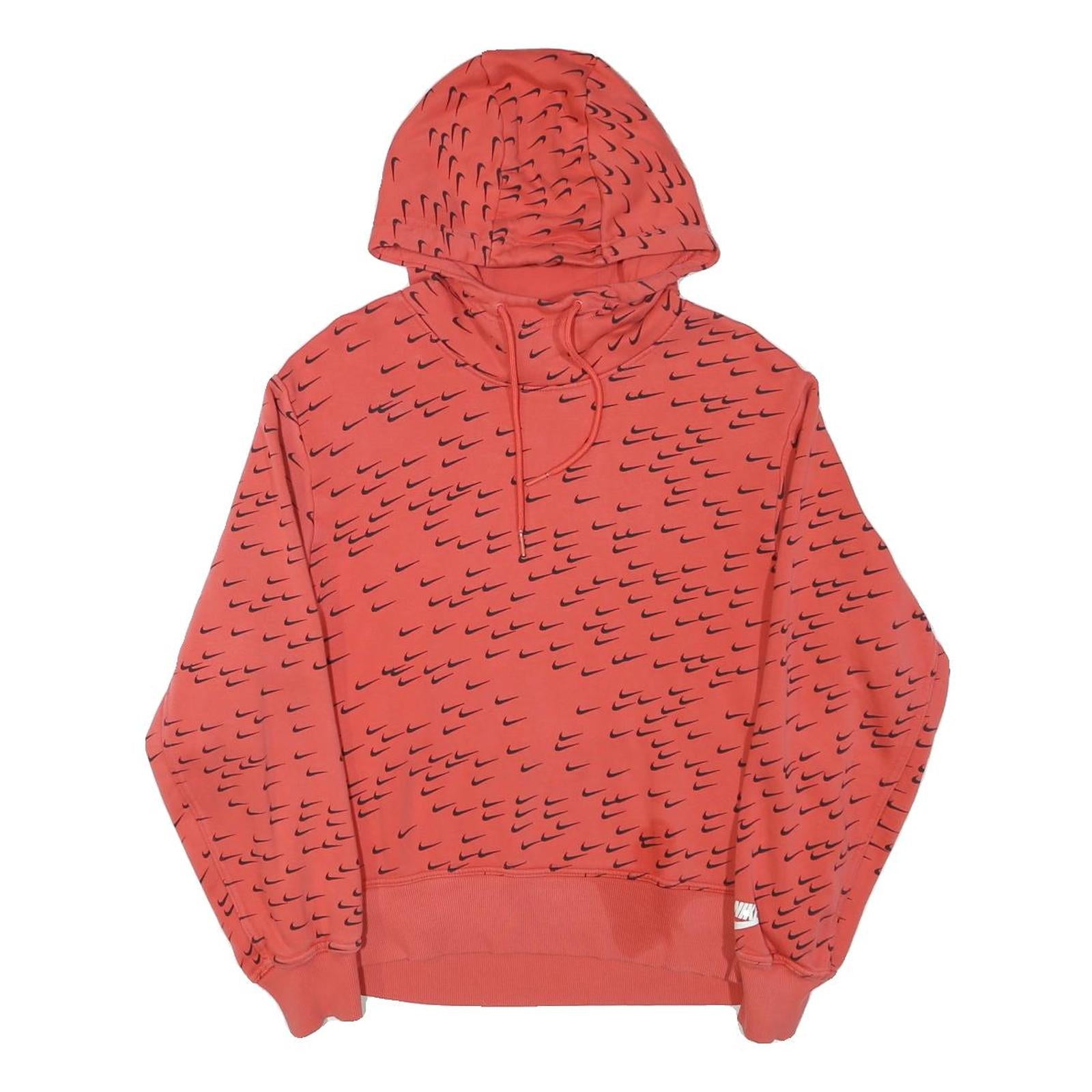 NIKE Boys Red & Black All Over Swoosh Print Pullover Hoodie L