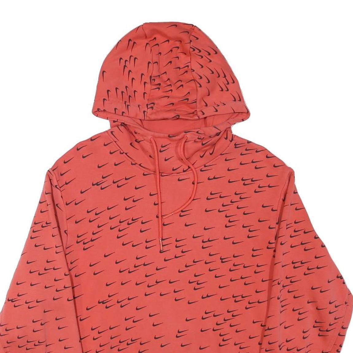 NIKE Boys Red & Black All Over Swoosh Print Pullover Hoodie L