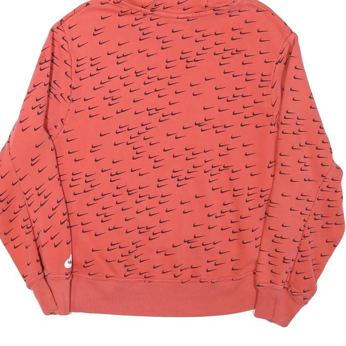 NIKE Boys Red & Black All Over Swoosh Print Pullover Hoodie L