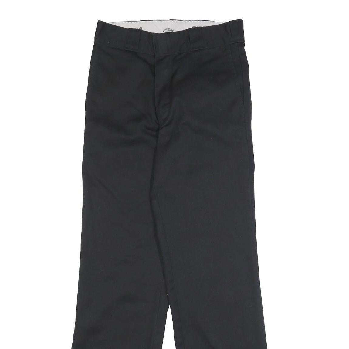 DICKIES Mens Regular Black Cotton Blend Trousers W26 L29 Classic Zip Pocket