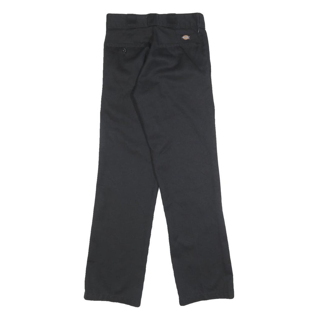 DICKIES Mens Regular Black Cotton Blend Trousers W26 L29 Classic Zip Pocket