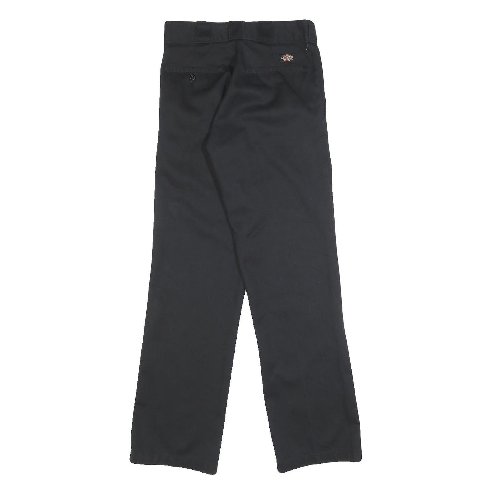 DICKIES Mens Regular Black Cotton Blend Trousers W26 L29 Classic Zip Pocket
