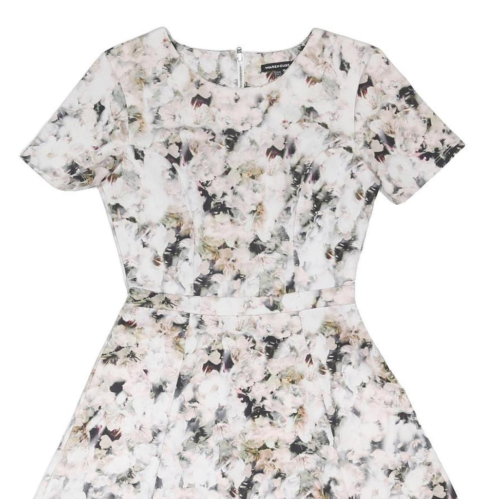 WAREHOUSE Womens Cream Floral Fit & Flare Polyester Blend Short Sleeve Short