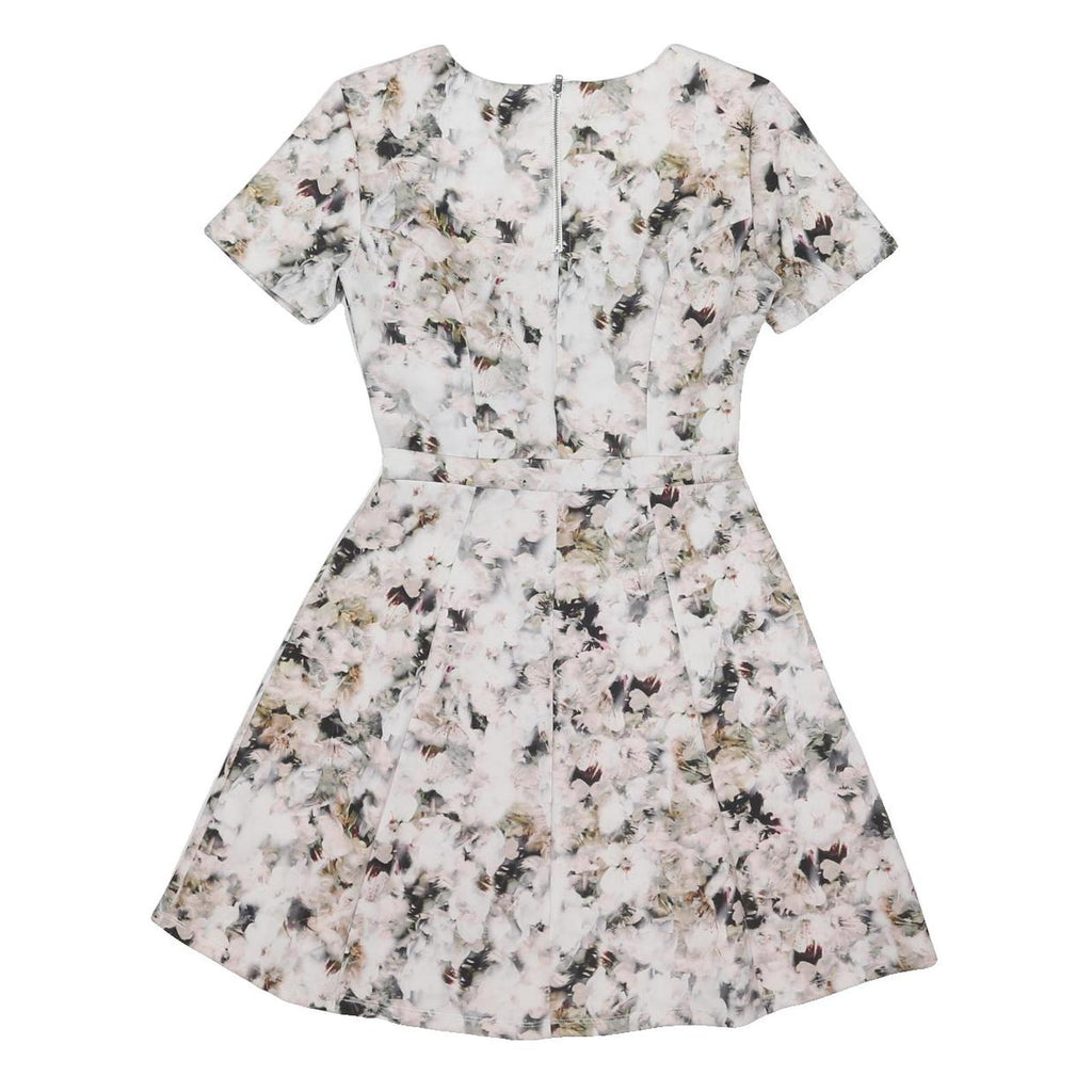 WAREHOUSE Womens Cream Floral Fit & Flare Polyester Blend Short Sleeve Short