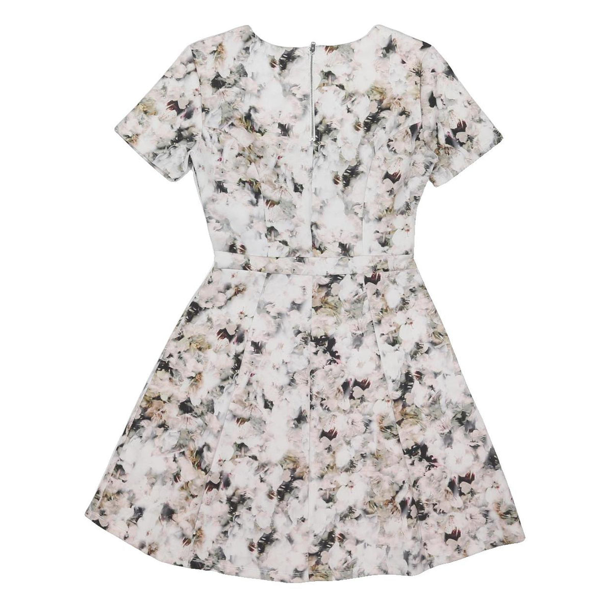 WAREHOUSE Womens Cream Floral Fit & Flare Polyester Blend Short Sleeve Short