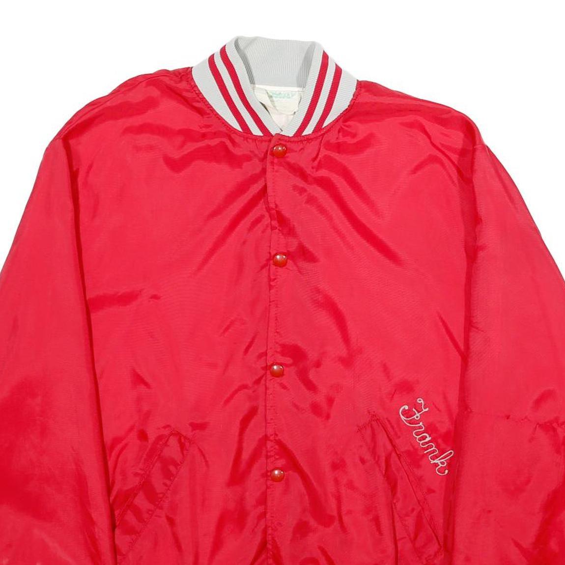 HOLLOWAY Mens Red & White Varsity Jacket XL Nylon Button Bomber Classic Casual