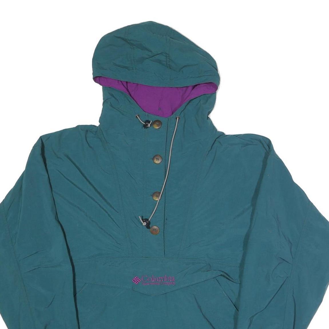 COLUMBIA Womens Teal & Purple Hooded Jacket M Nylon Plain Outdoor Pullover