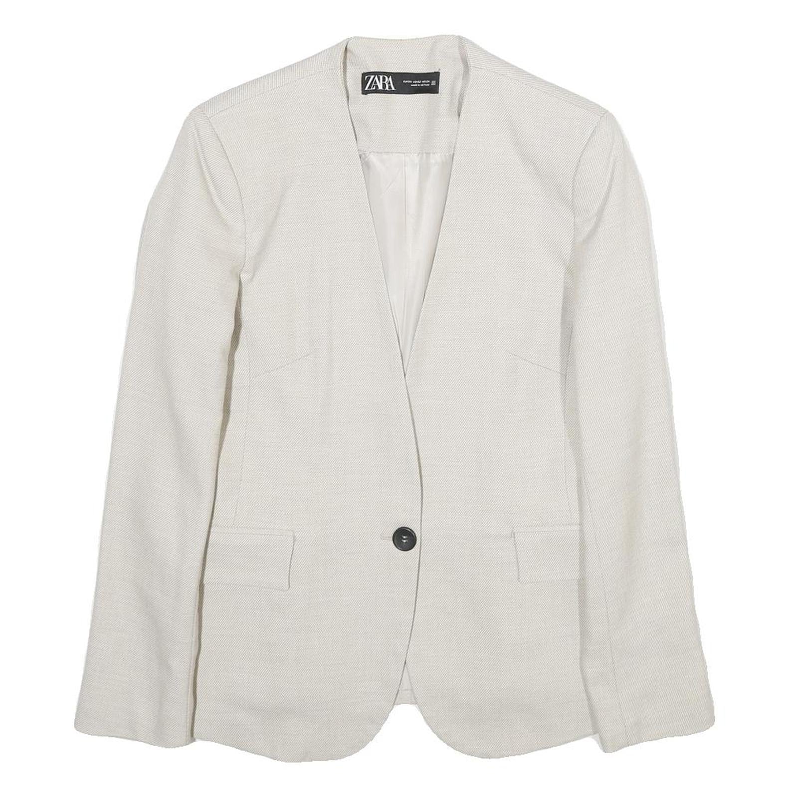 ZARA Womens Cream Button Jacket UK 6 Woven Tailored Elegant Formal Fashion