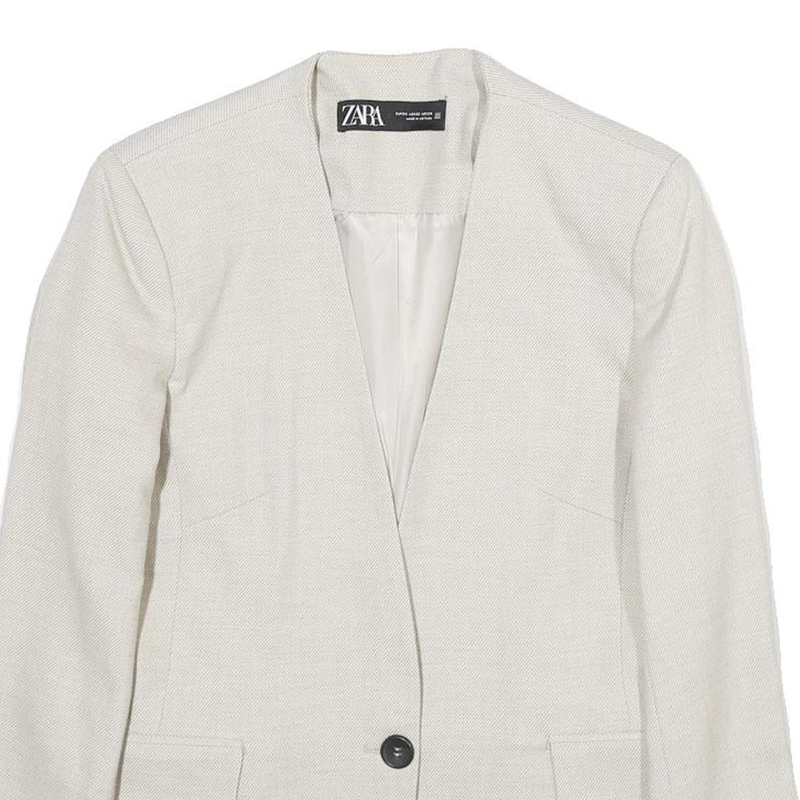 ZARA Womens Cream Button Jacket UK 6 Woven Tailored Elegant Formal Fashion