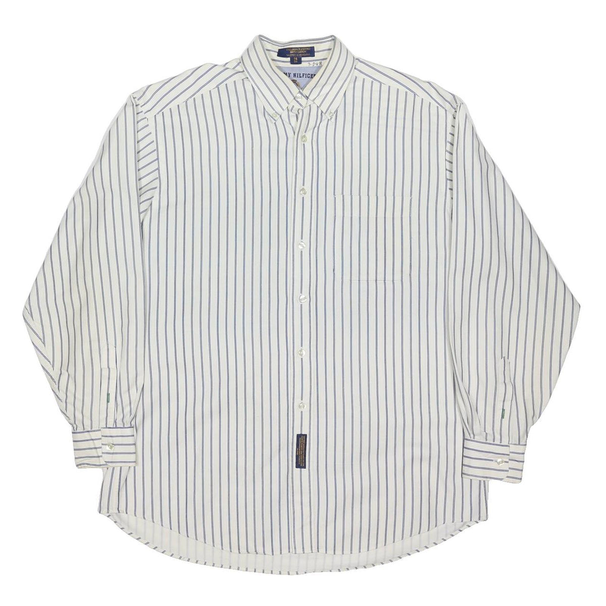 TOMMY HILFIGER Mens White & Blue Stripe Shirt XL Cotton Blend Button-Down Collar