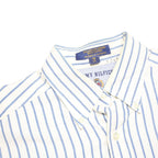 TOMMY HILFIGER Mens White & Blue Stripe Shirt XL Cotton Blend Button-Down Collar