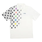 DIADORA Mens White Polo Shirt Cotton M Short Sleeve Geometric Print Sports