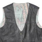 Mens Black Leather Button Jacket L Vest Waistcoat Classic Style
