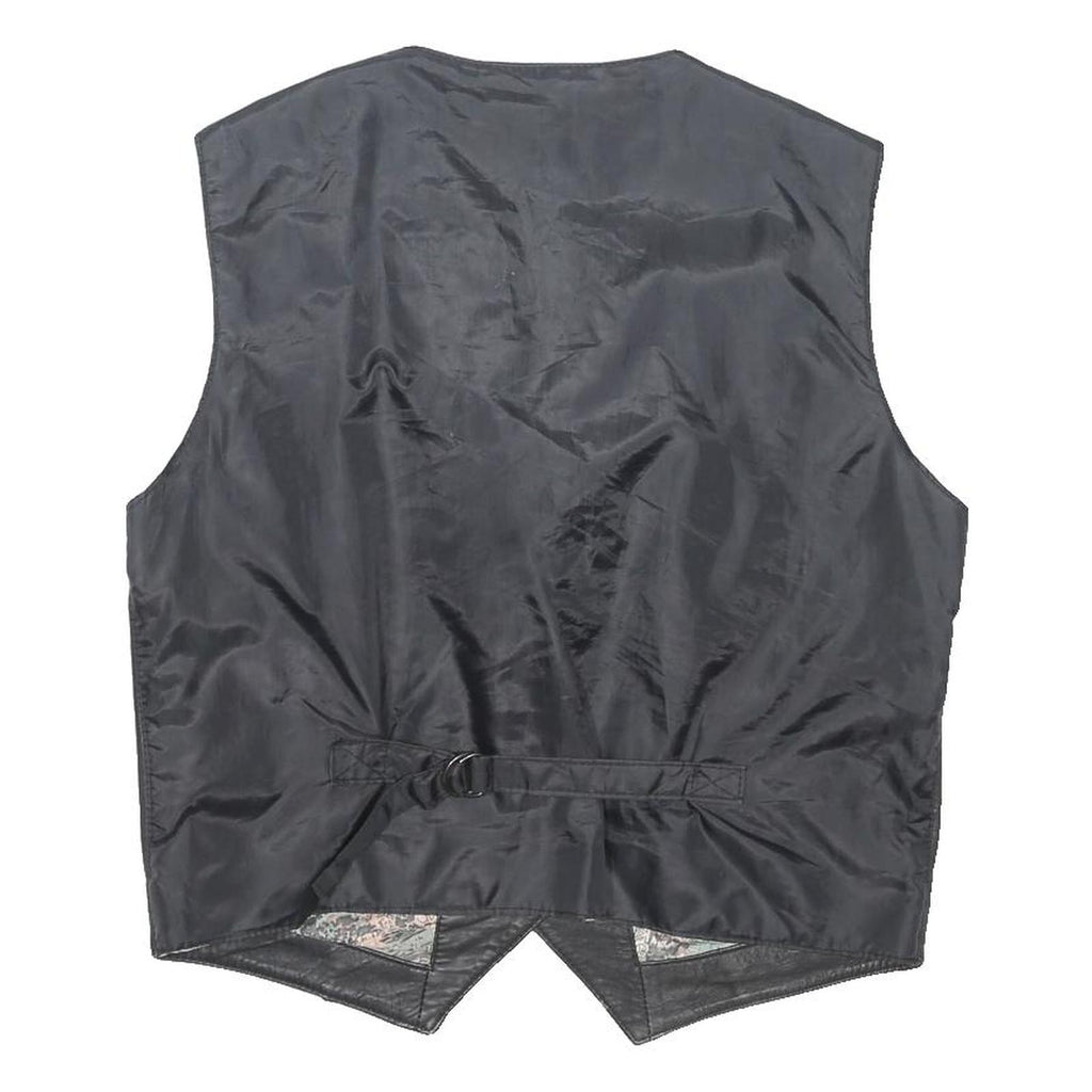 Mens Black Leather Button Jacket L Vest Waistcoat Classic Style