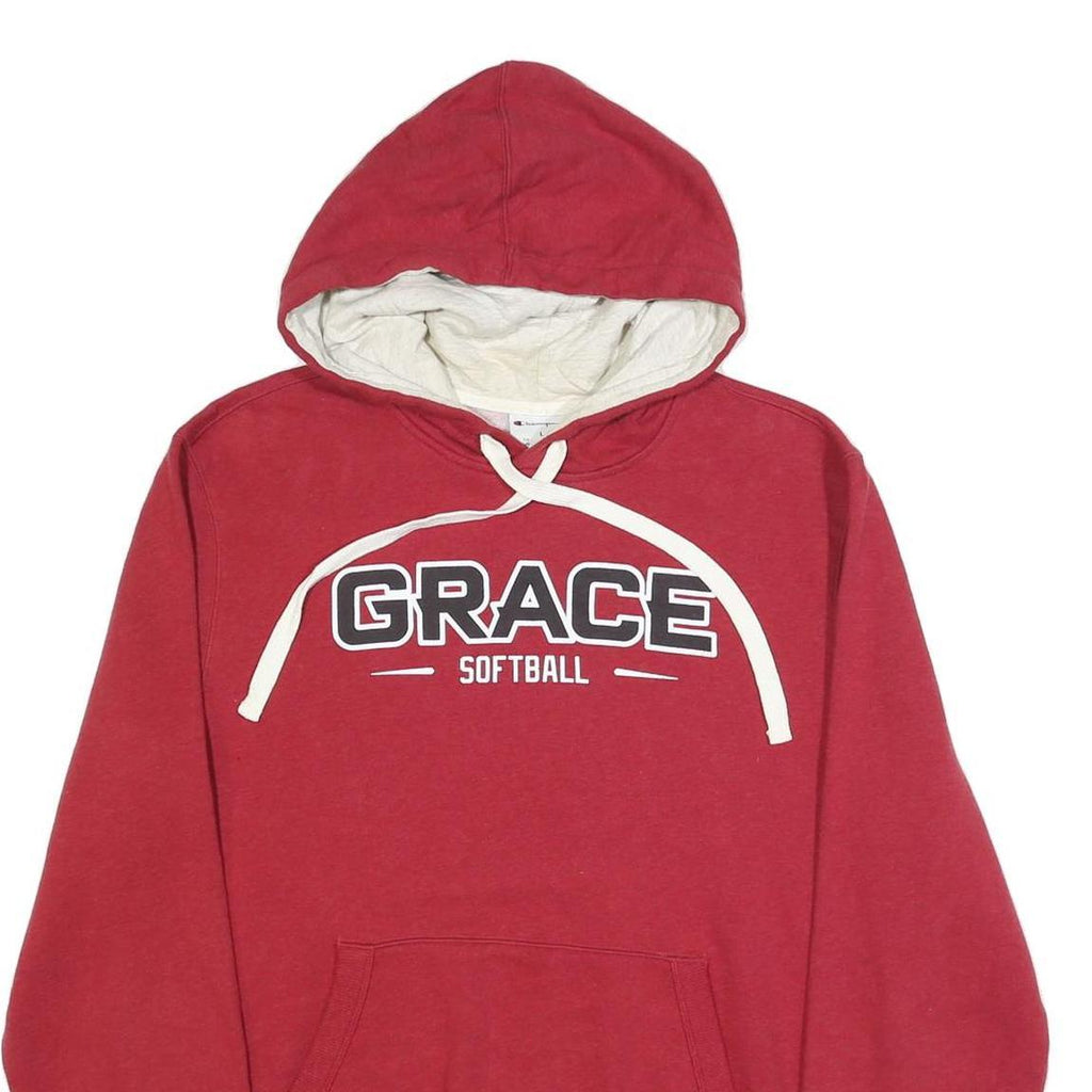 CHAMPION Mens Red Grace Softball Pullover Hoodie L Cotton Blend Casual Sports