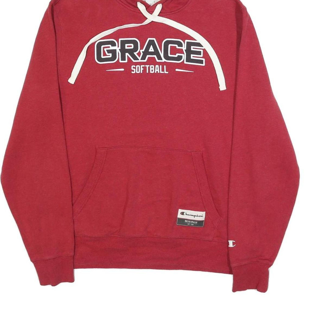 CHAMPION Mens Red Grace Softball Pullover Hoodie L Cotton Blend Casual Sports
