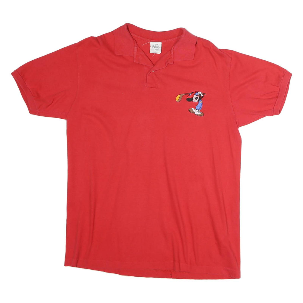 DISNEY Mens Red Short Sleeve Plain M Polo Shirt Golfing Character Embroidered