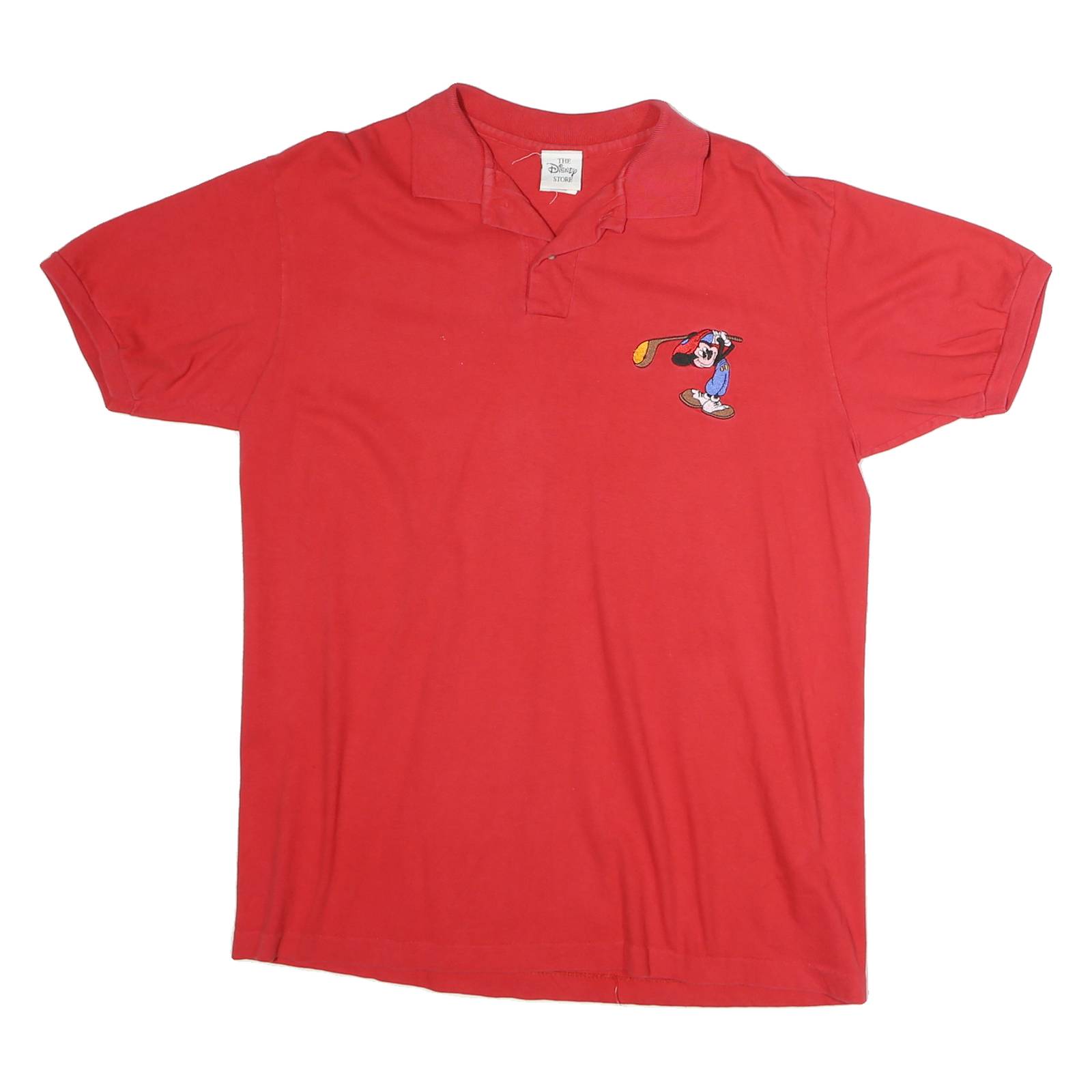 DISNEY Mens Red Short Sleeve Plain M Polo Shirt Golfing Character Embroidered