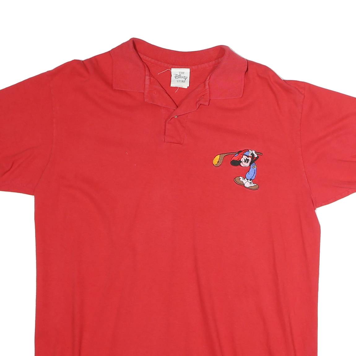 DISNEY Mens Red Short Sleeve Plain M Polo Shirt Golfing Character Embroidered