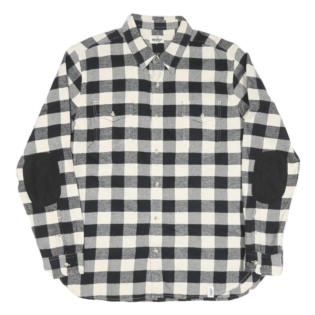 HATLEY HERITAGE Mens Black & Cream Check Shirt L Cotton Blend Long Sleeve Casual