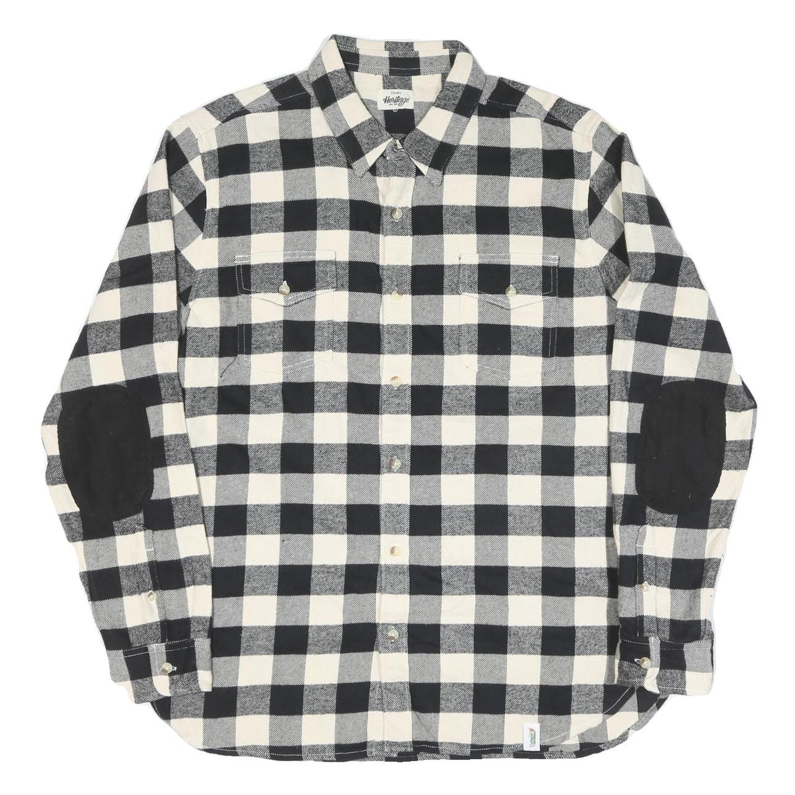 HATLEY HERITAGE Mens Black & Cream Check Shirt L Cotton Blend Long Sleeve Casual