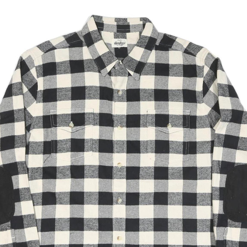 HATLEY HERITAGE Mens Black & Cream Check Shirt L Cotton Blend Long Sleeve Casual
