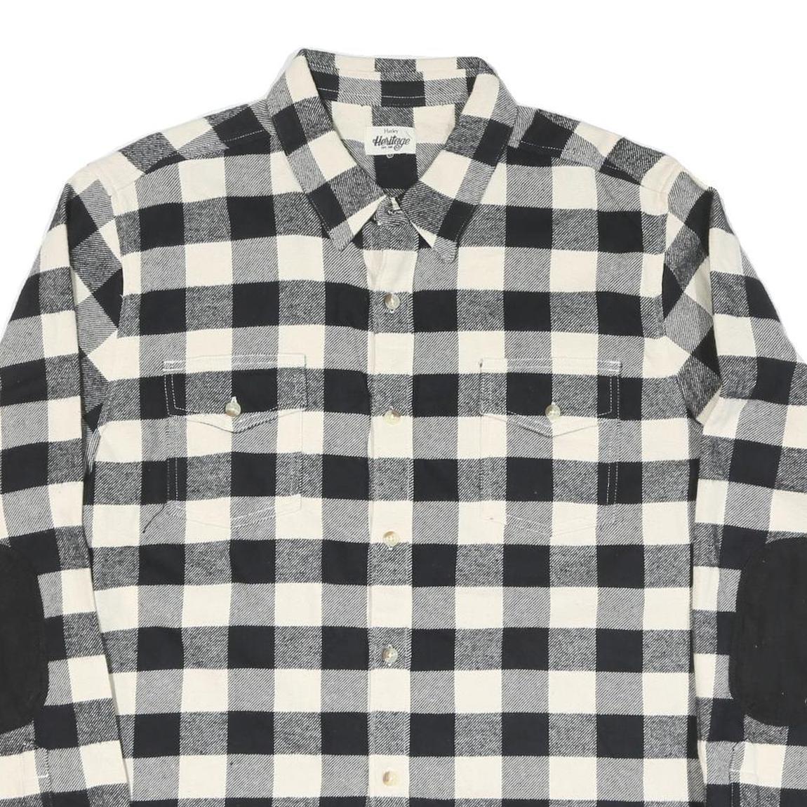 HATLEY HERITAGE Mens Black & Cream Check Shirt L Cotton Blend Long Sleeve Casual