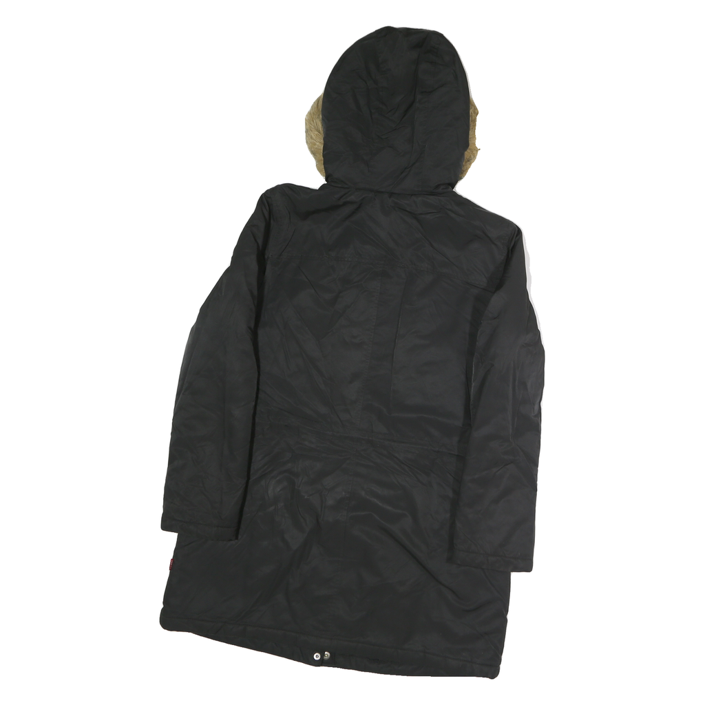 LEVI'S Womens Black Faux Fur Hooded Zip Jacket M Polyester Blend Warm Winter