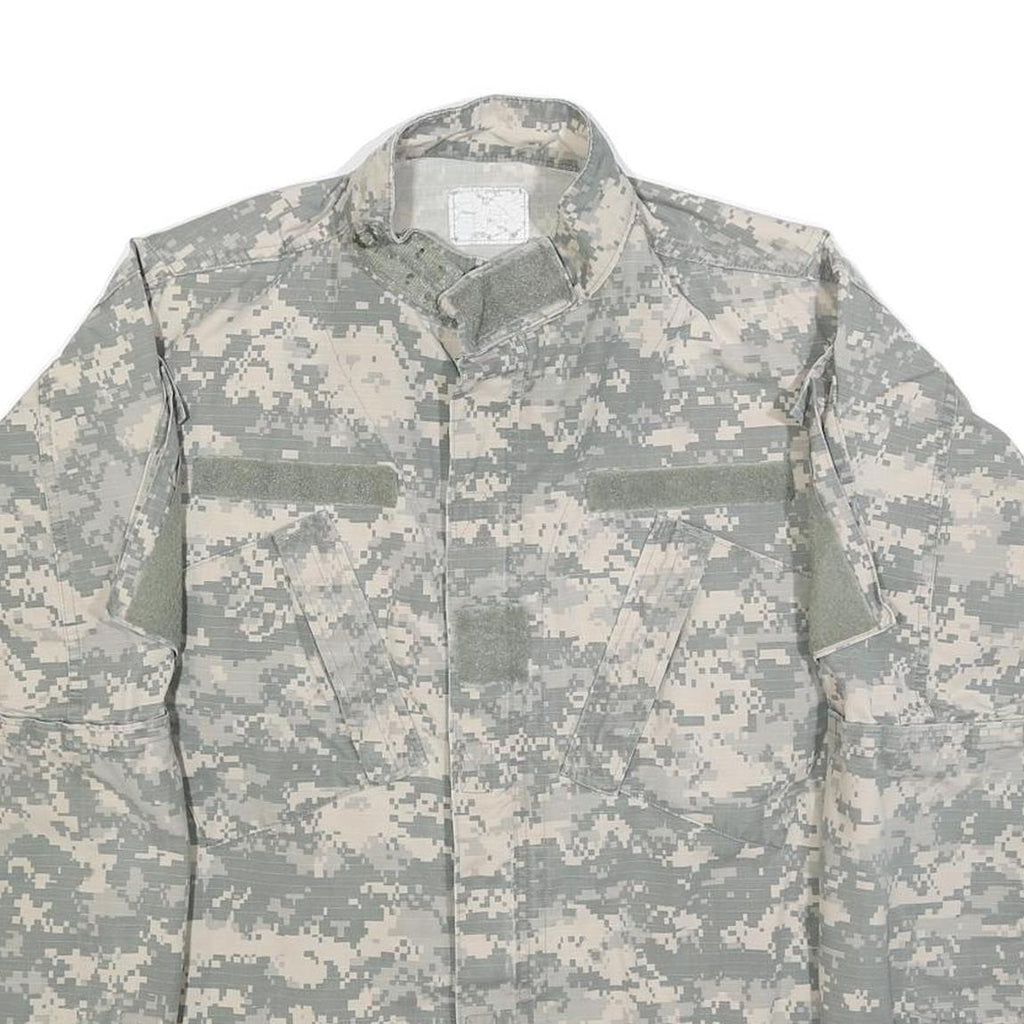 Mens Grey Digital Camouflage Military Jacket L Cotton Blend Zip Casual Outdoor