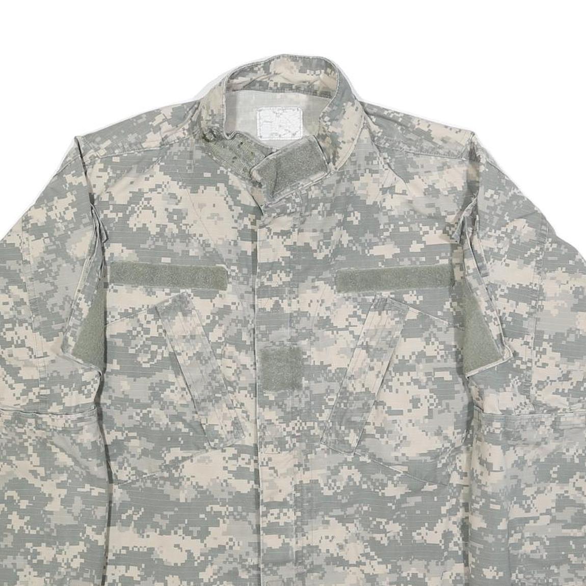 Mens Grey Digital Camouflage Military Jacket L Cotton Blend Zip Casual Outdoor