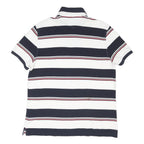 TOMMY HILFIGER Mens White & Navy Striped Short Sleeve Polo Shirt L Cotton Blend