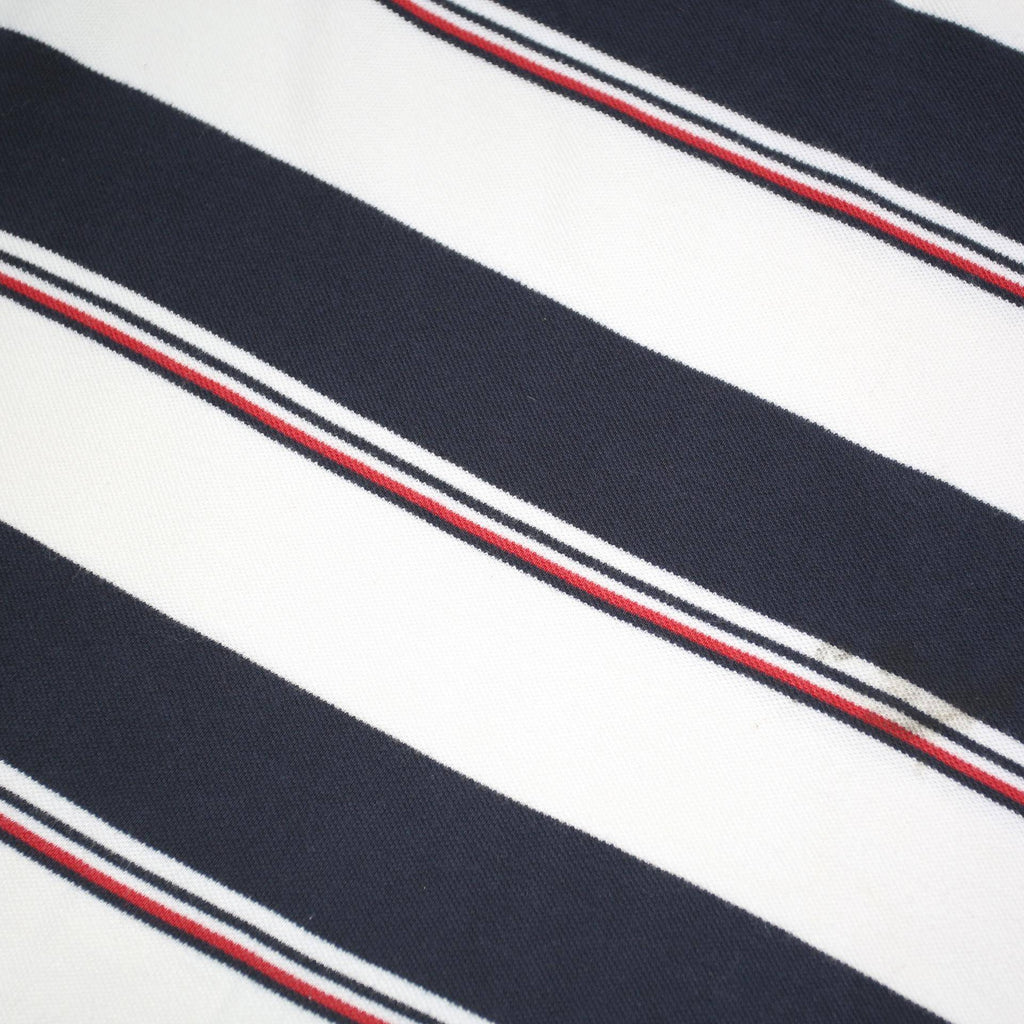 TOMMY HILFIGER Mens White & Navy Striped Short Sleeve Polo Shirt L Cotton Blend