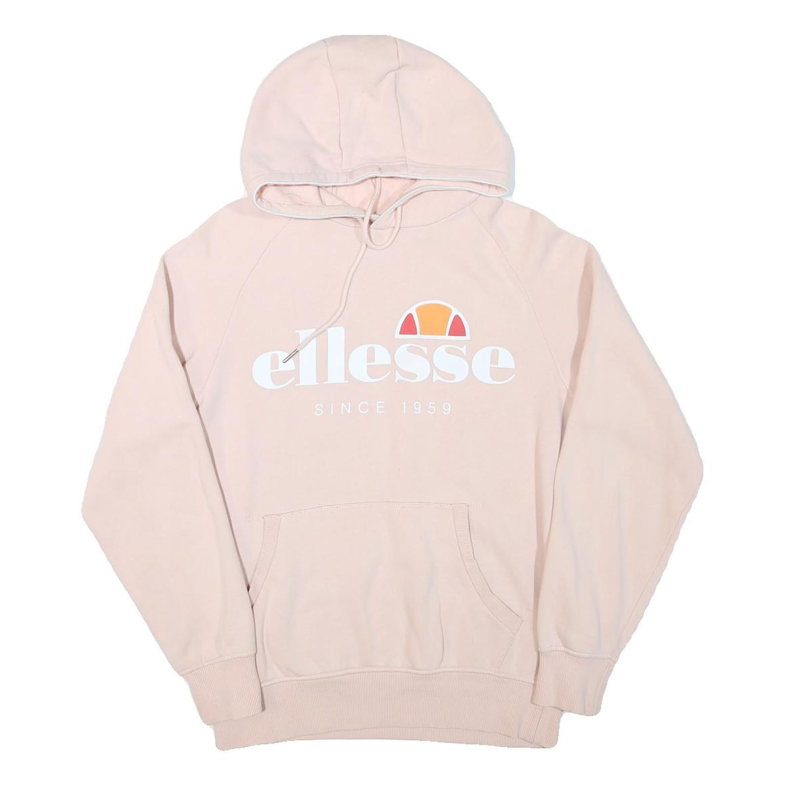 ELLESSE Mens Pink Hoodie M Logo Graphic Cotton Blend Pullover Drawstring Hood