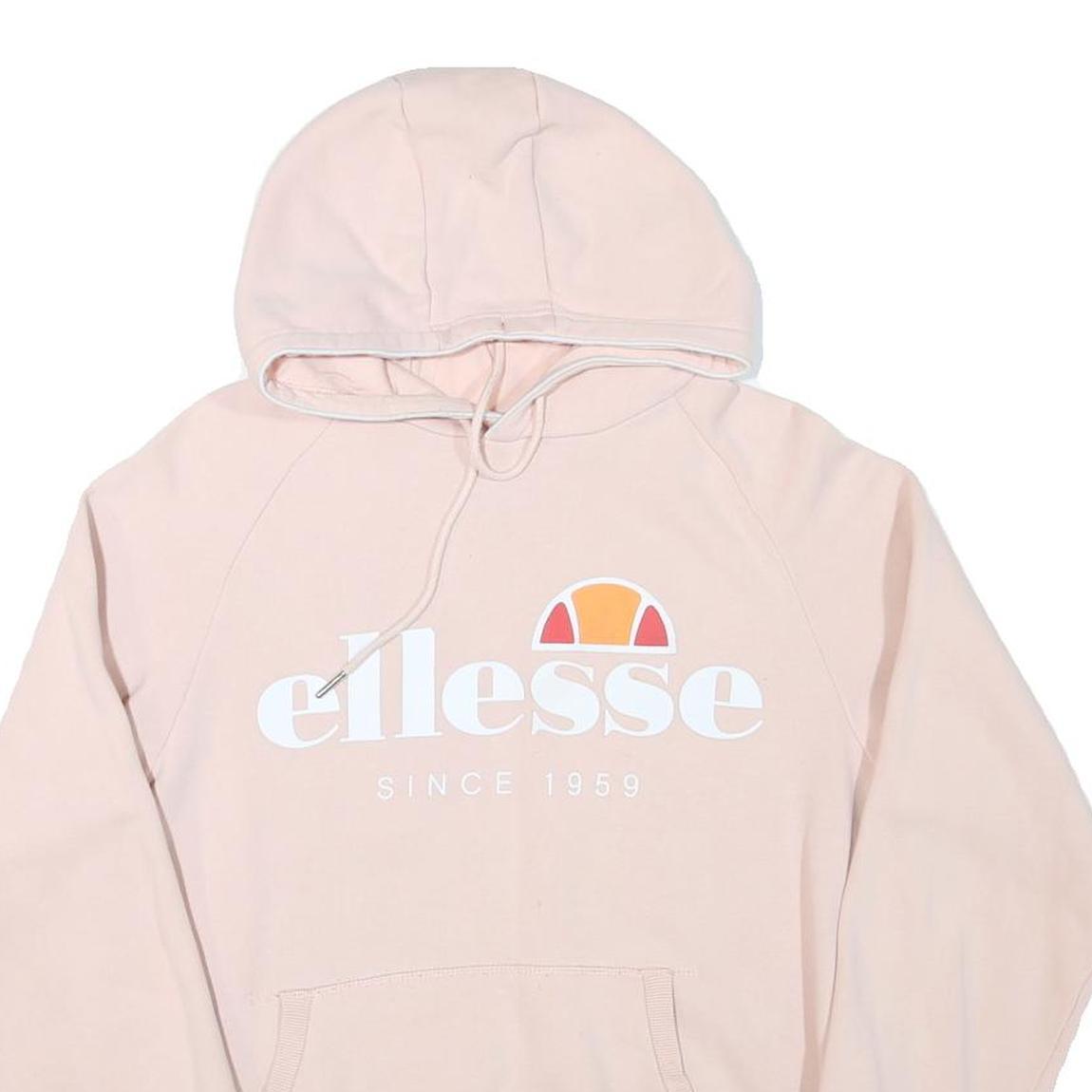 ELLESSE Mens Pink Hoodie M Logo Graphic Cotton Blend Pullover Drawstring Hood