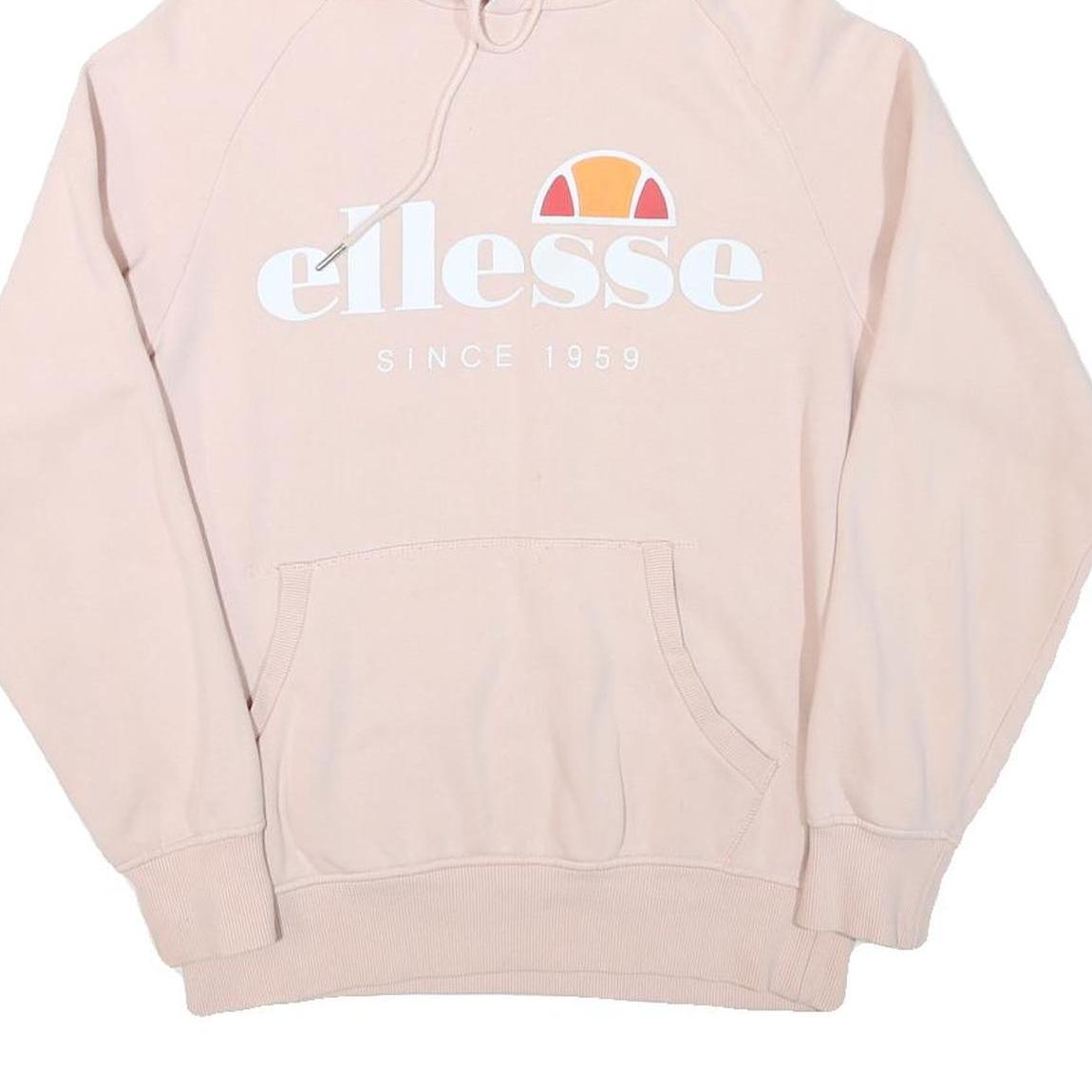 ELLESSE Mens Pink Hoodie M Logo Graphic Cotton Blend Pullover Drawstring Hood