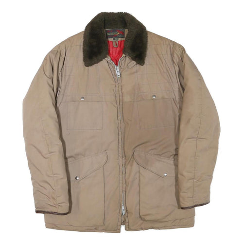 10-X Womens Beige Brown Jacket M Polyester Blend Plain Zip Warm Casual Outerwear