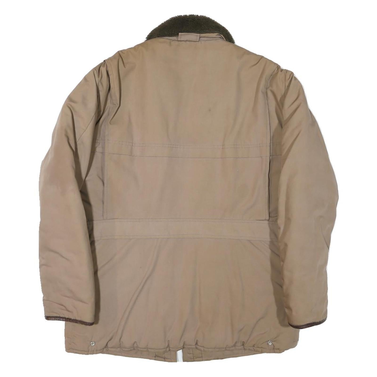 10-X Womens Beige Brown Jacket M Polyester Blend Plain Zip Warm Casual Outerwear