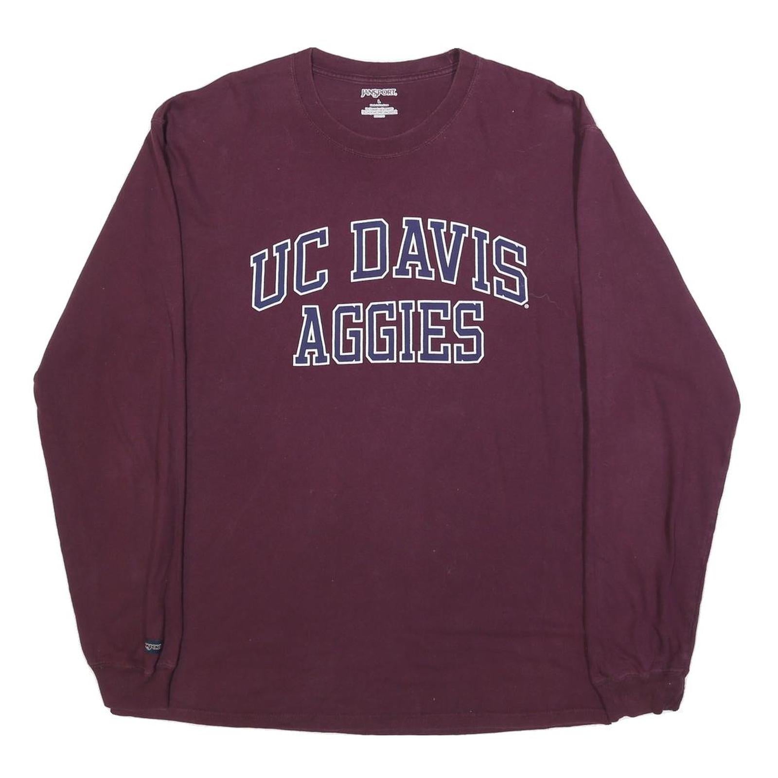 JANSPORT Mens Maroon UC Davis Aggies Graphic T-Shirt L Long Sleeve Crew Neck