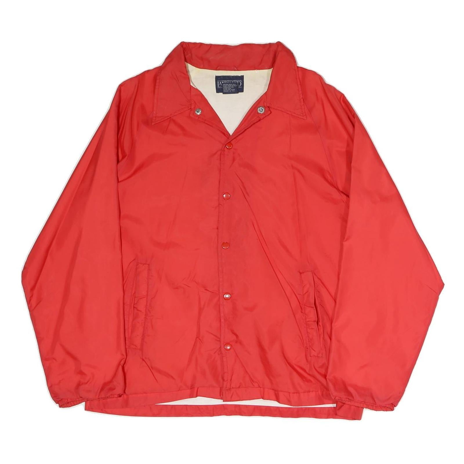 LANDS END Mens Red Button Jacket M Polyester Blend Plain Casual Lightweight