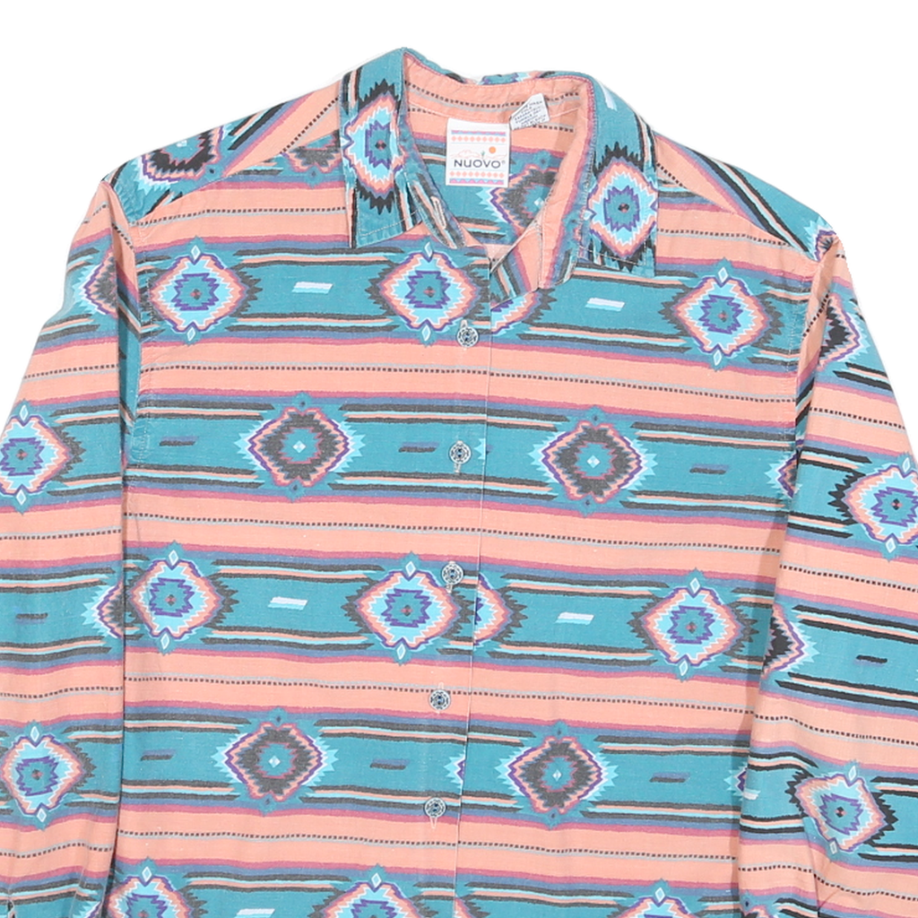 NUOVO Womens Blue & Pink Patterned Shirt S Cotton Blend Long Sleeve Casual