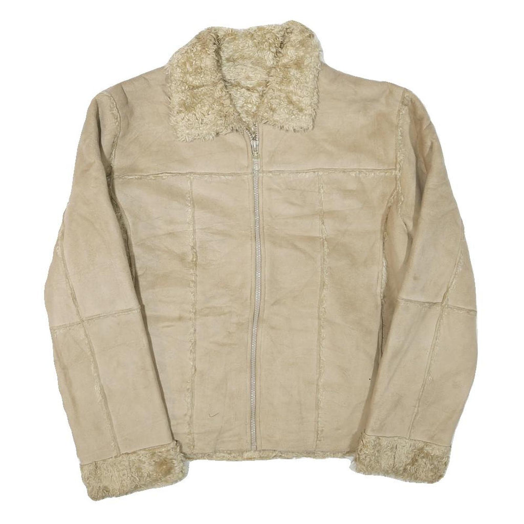 Womens Beige Synthetic Plain Zip Jacket S Synthetic Stylish Warm Casual