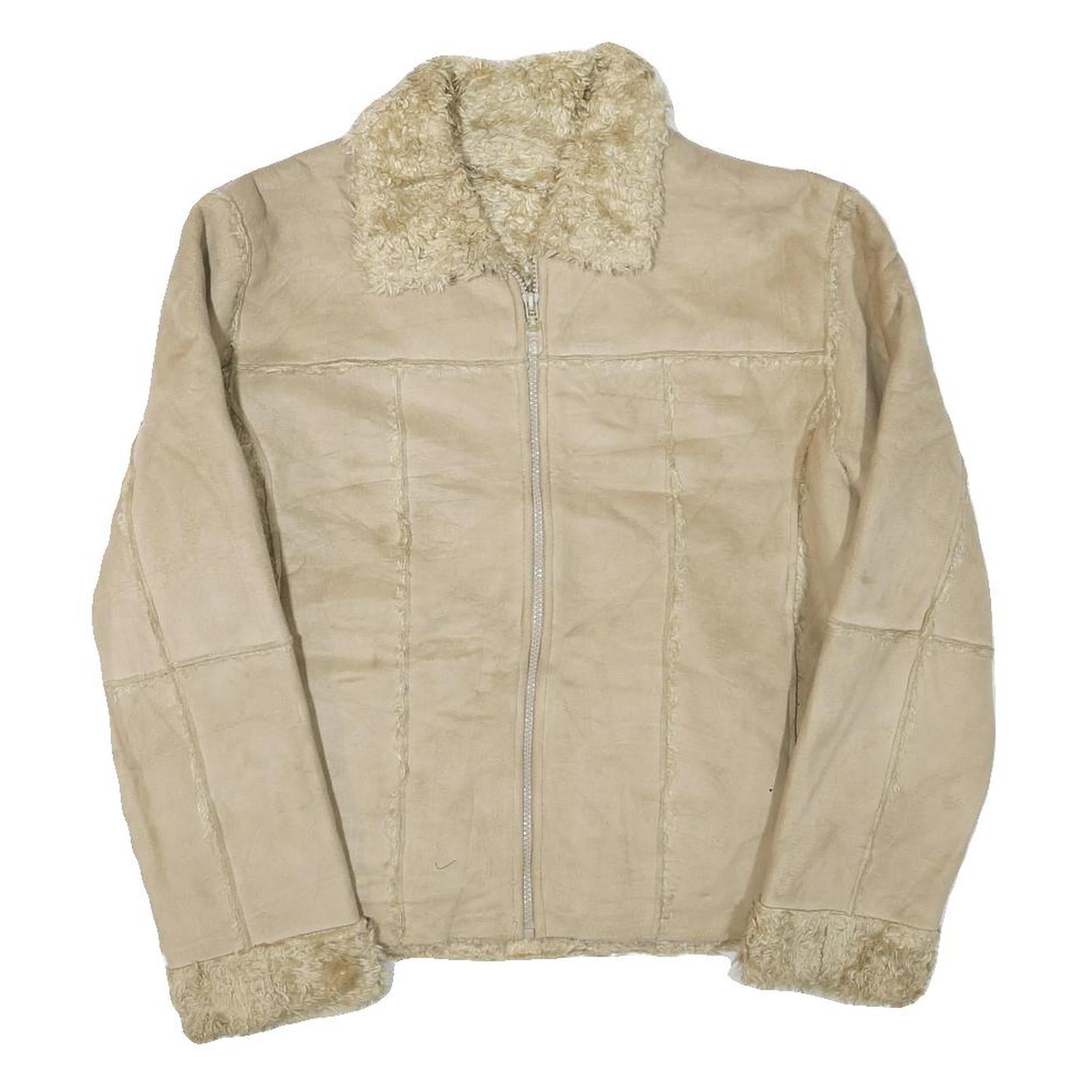 Womens Beige Synthetic Plain Zip Jacket S Synthetic Stylish Warm Casual