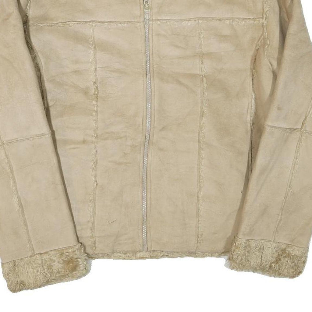 Womens Beige Synthetic Plain Zip Jacket S Synthetic Stylish Warm Casual