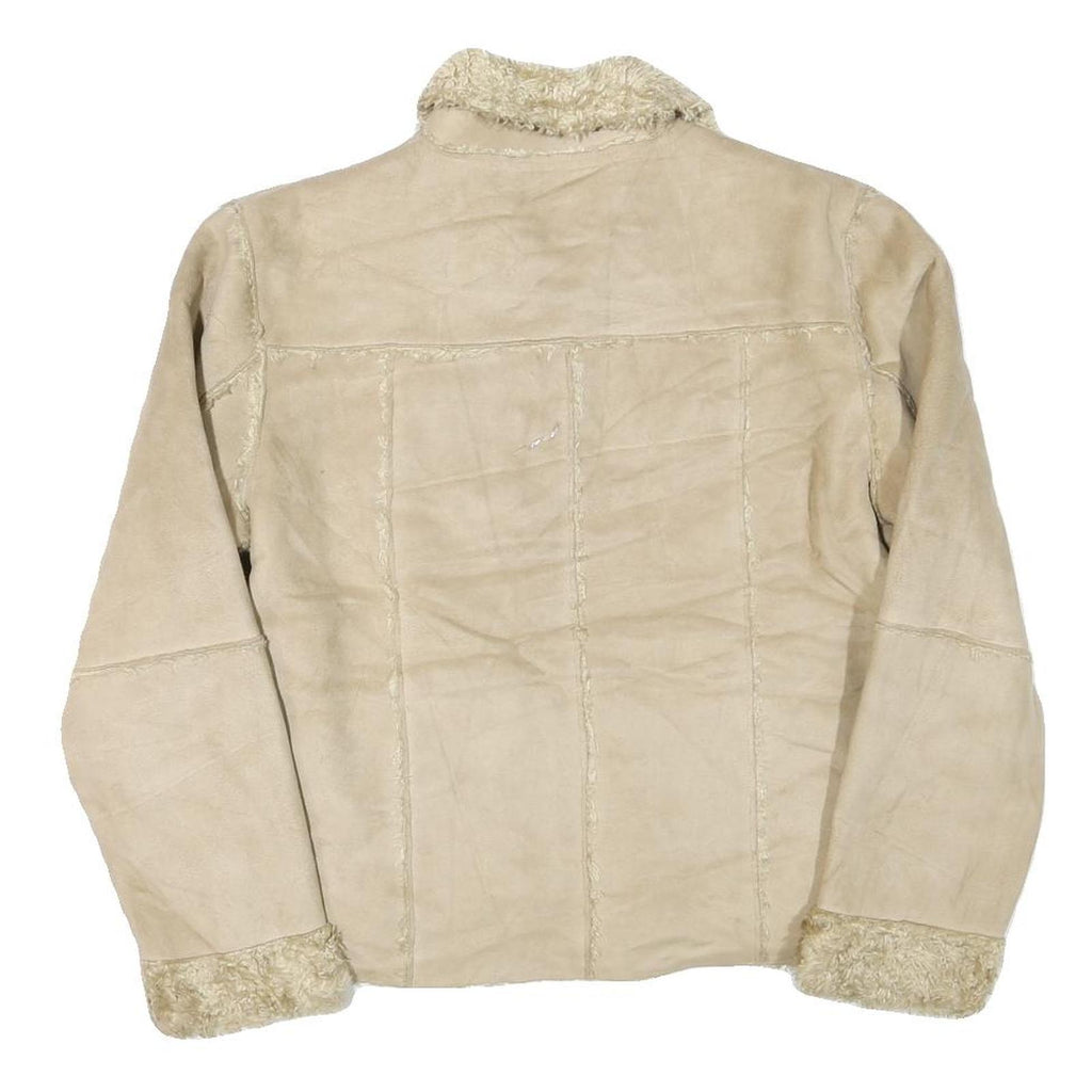 Womens Beige Synthetic Plain Zip Jacket S Synthetic Stylish Warm Casual